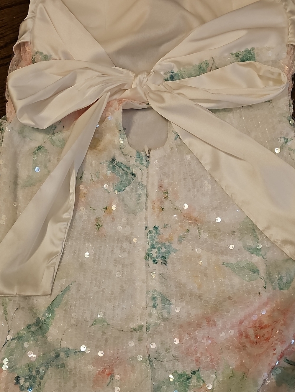 Strapless White Sequin Floral Mini Dress - Picture 3 of 8